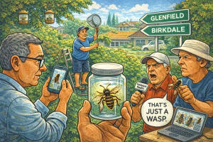 Yellow-legged hornet queens panic in Auckland North Shore Glenfield and Birkdale as locals report sightings